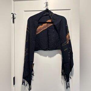 Dancing Gecko Hawaii Black & Gold Fringed Scarf Wrap